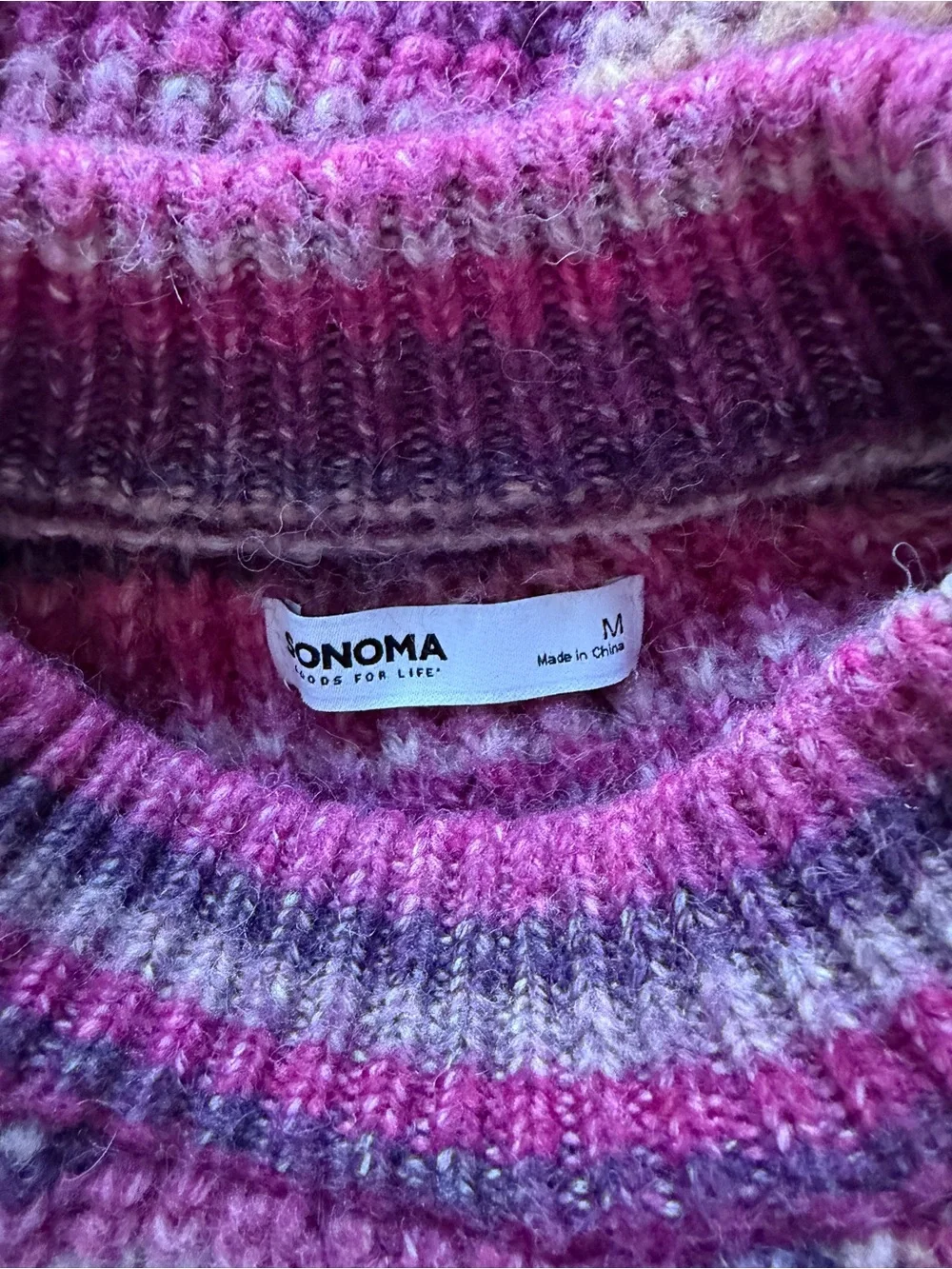 Sonoma Striped Crewneck Sweater in Pink and Burgundy